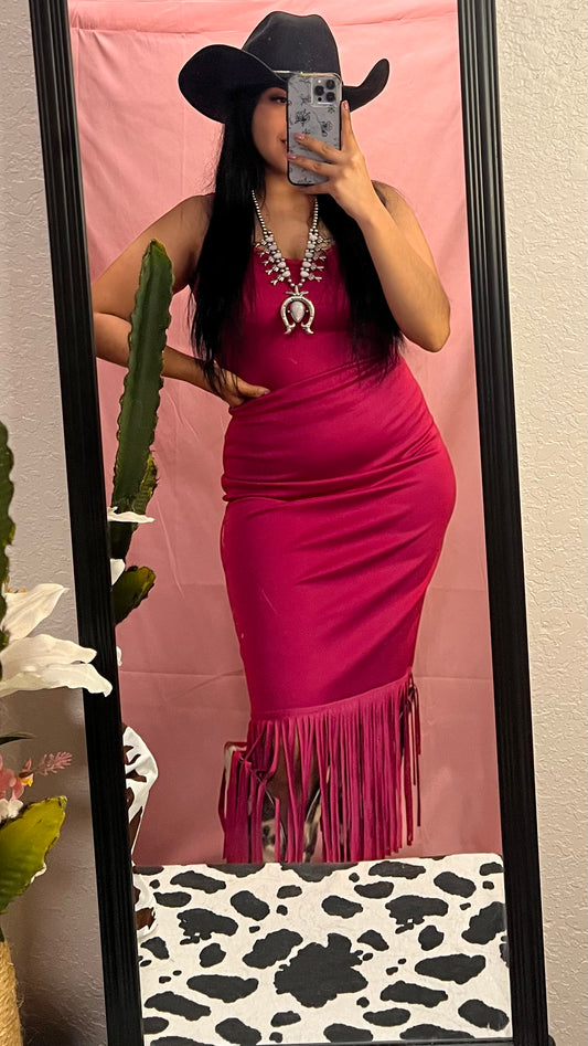 Pink Fringe Maxi Dress