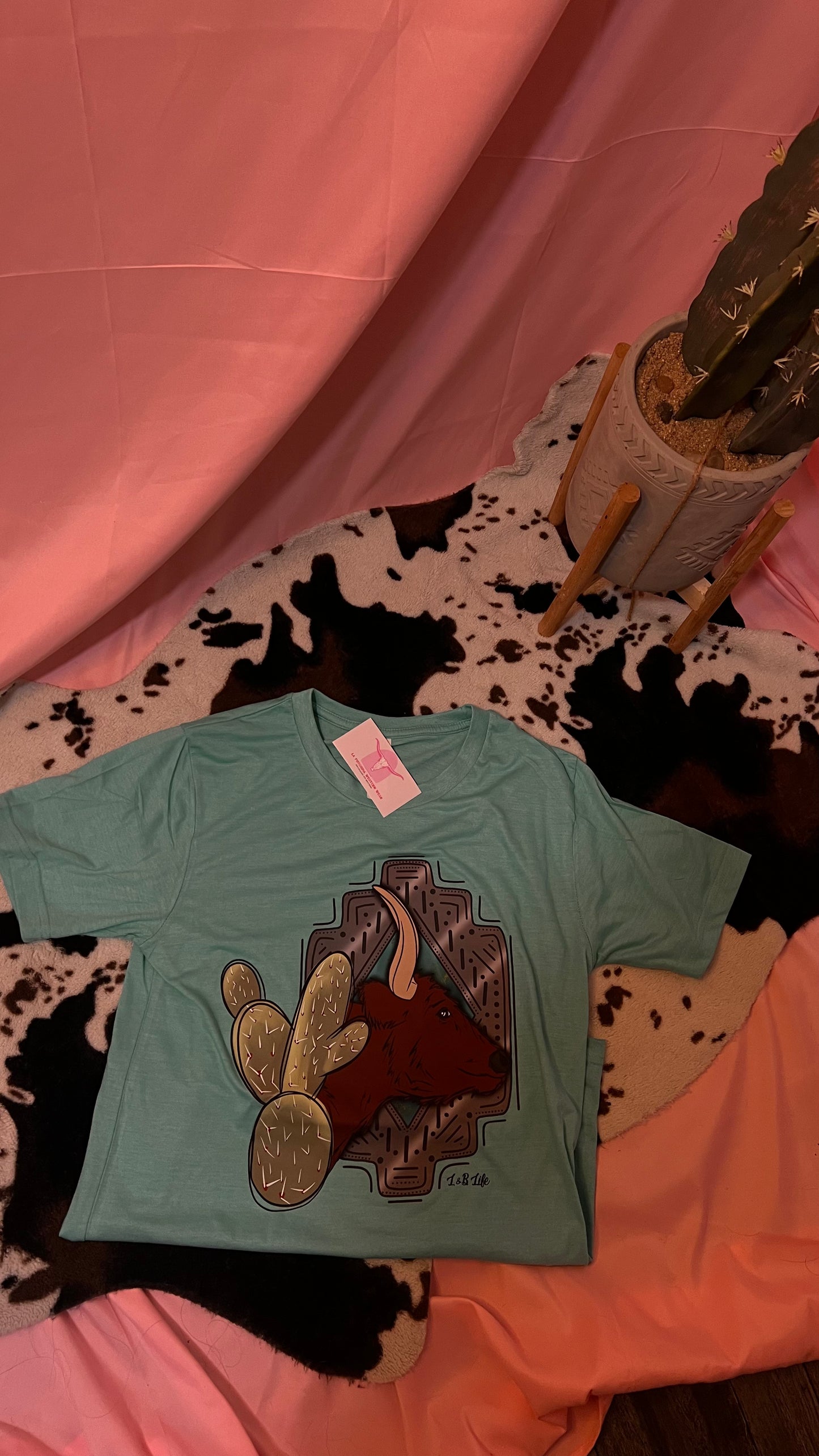 Turquoise Cactus & Bison Tee